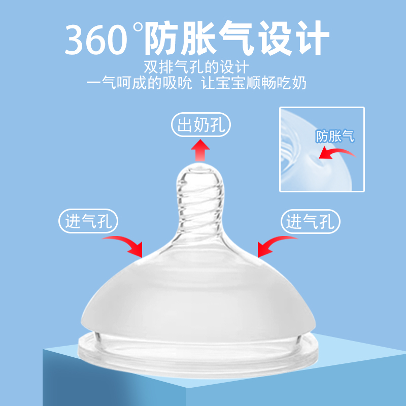OPP袋装适配可么多么7厘米一滴单个装吸管奶嘴防胀气防漏奶食品级硅胶奶嘴新生婴儿高清大图