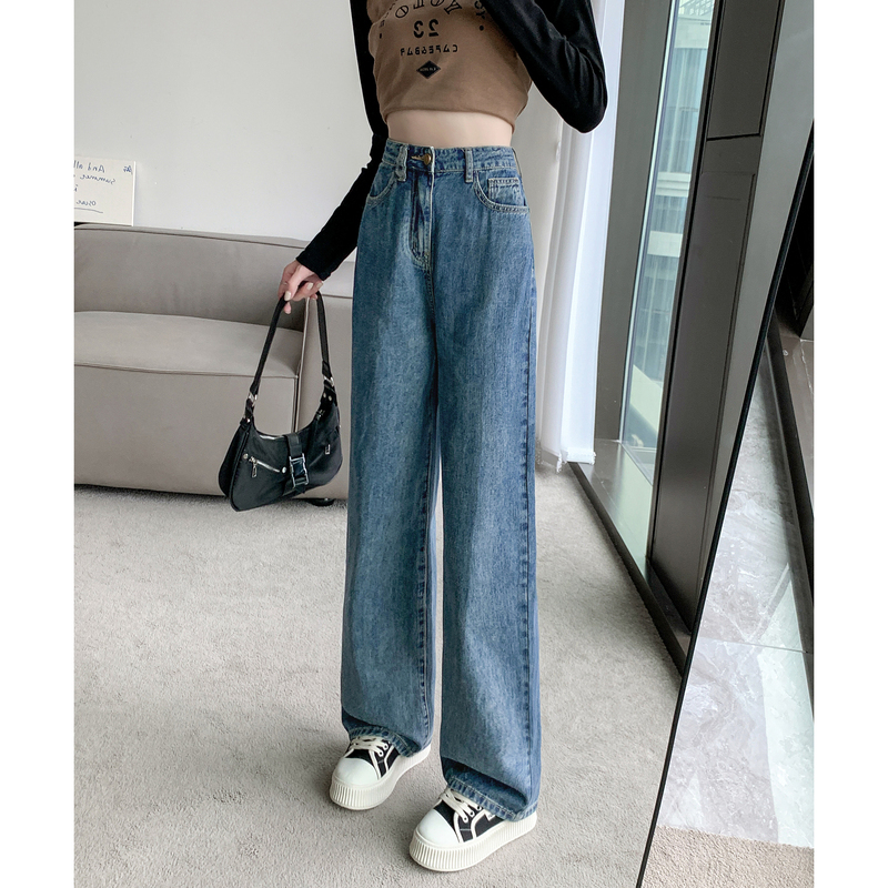 [2.5折价87元]唐狮春夏季新款女牛仔裤高腰宽松阔腿裤显瘦薄款复古直筒裤子女