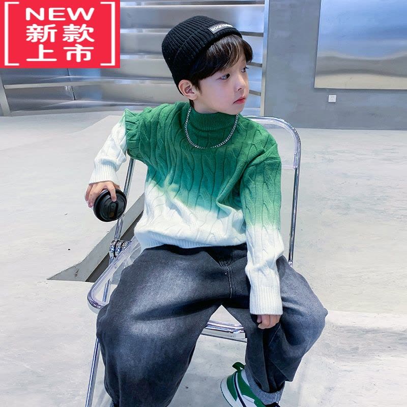 可莉允儿童秋冬装渐变高领毛衣2022新款男童加厚针织衫男孩冬季潮牌线衣图片
