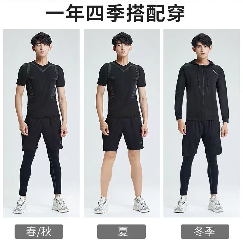 健身衣服男套装跑步运动春夏训练速干高弹紧身衣晨跑篮球跑步衣服高清大图