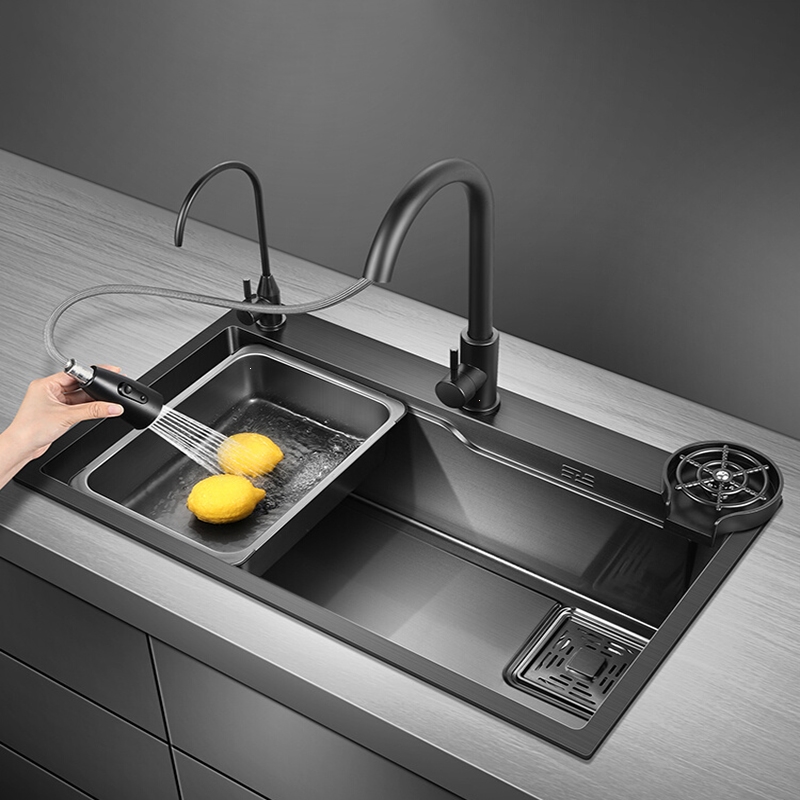 好太太厨房洗菜盆侧排水水槽单槽家用纳米304不锈钢淘菜盆洗碗槽