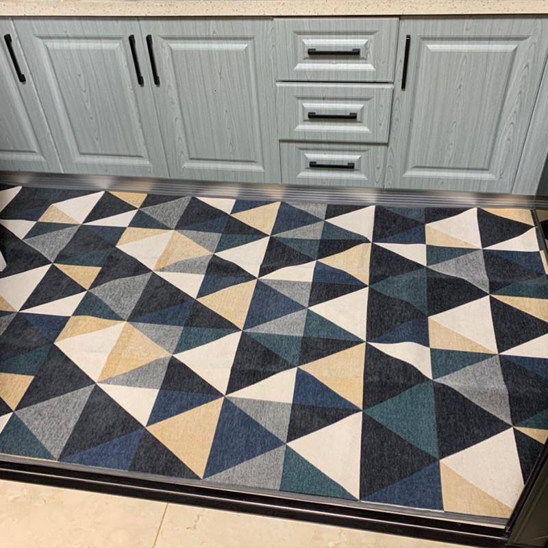美帮汇厨房地垫家用吸水防滑可擦满铺客厅进垫子防油防水大面积地毯 几何蓝 140*200cm