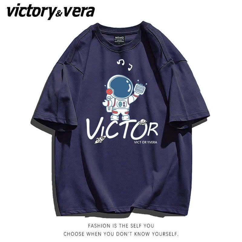 VICTORYVERA黑色短袖t恤女2022夏季新款韩版宽松字母印花半袖上衣图片