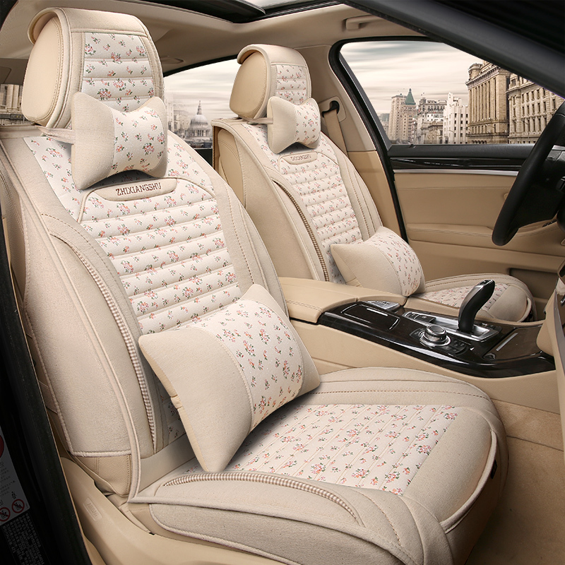 现代ix35ix25途胜索纳塔8朗动名图汽车坐垫亚麻座套四季通用全包