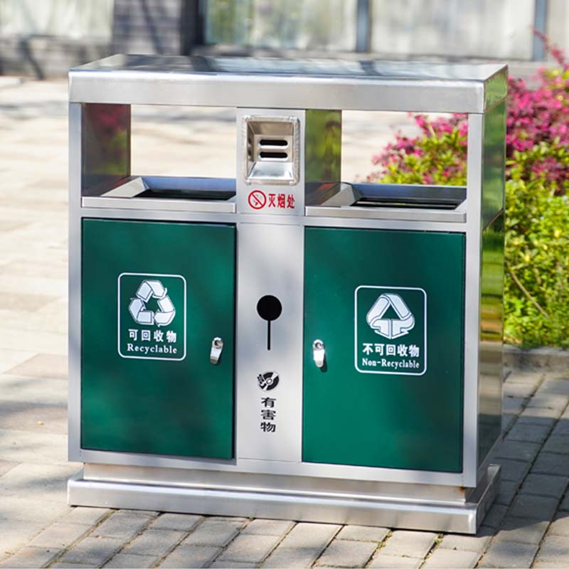汉诺鑫威户外垃圾桶大号环卫不锈钢木分类双果皮箱室外公园景区小区垃圾箱【工厂现做 7天内发货】 常规桶