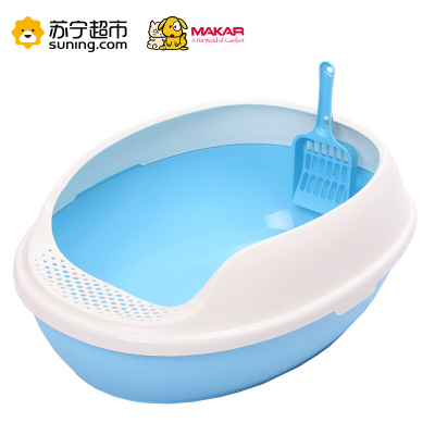 美卡（makar）中号半封闭猫砂盆双层蛋形通用猫厕所大猫幼猫适用 蓝色