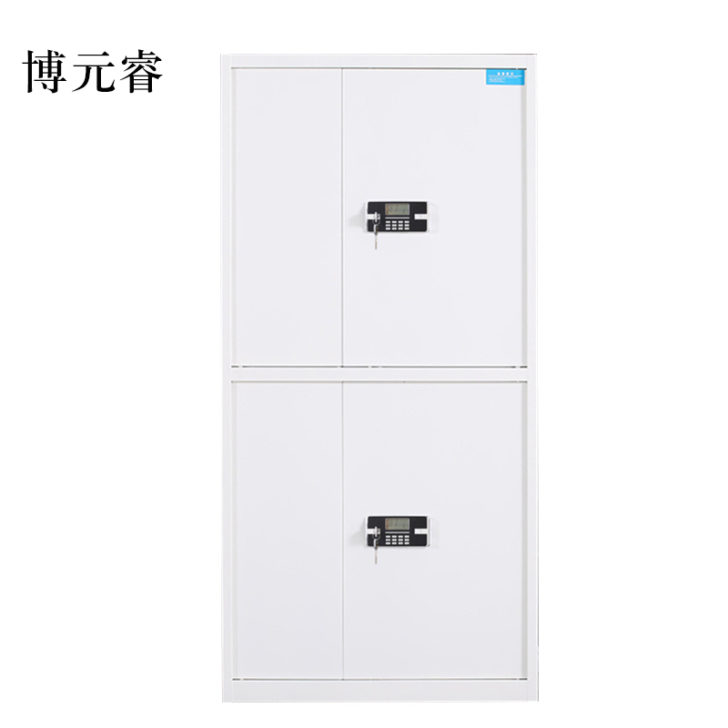 博元睿保险柜铁皮资料柜矮柜办公室储物柜通双节白色密码锁900*420*1850高清大图