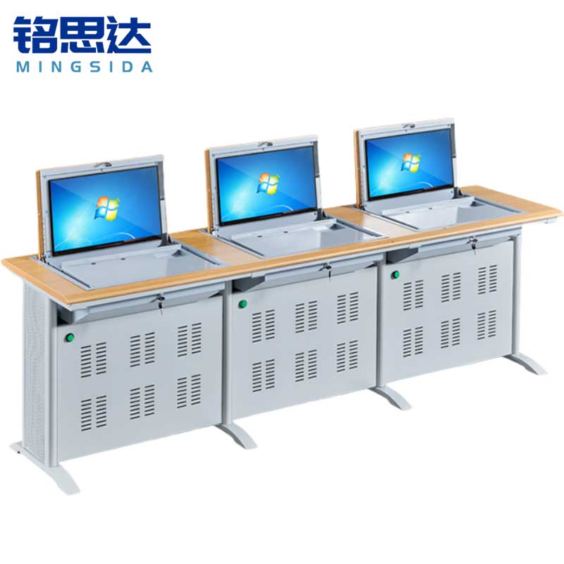 铭思达翻转电脑桌三人位张