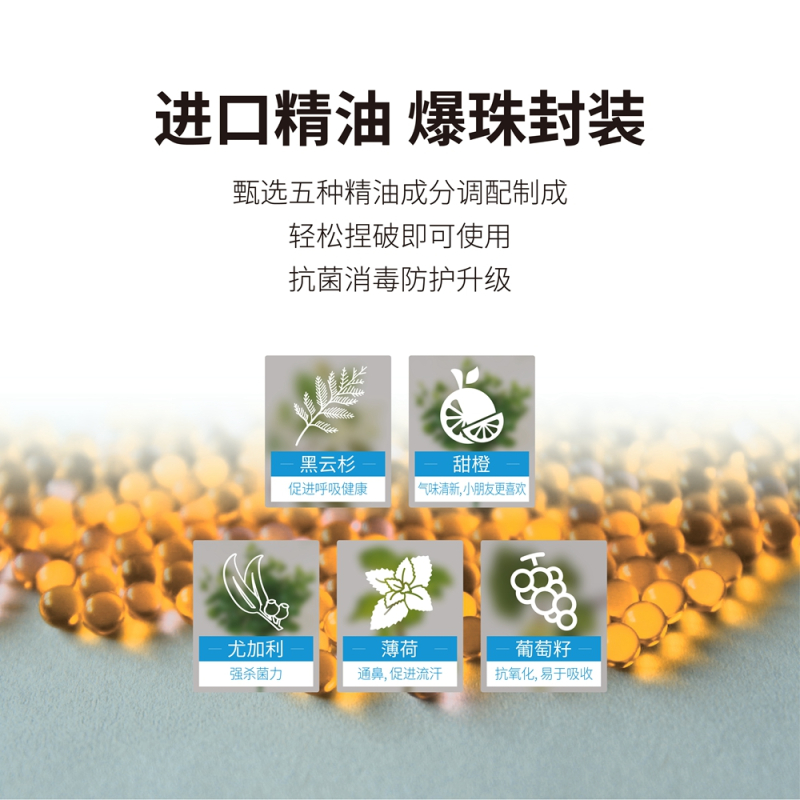 Orkan防颗粒物精油R7090E爆珠KN90熔喷布儿童专用幼儿园学生上学卡通防飞沫防霾细菌20只装活性印染泡泡纱口罩蓝