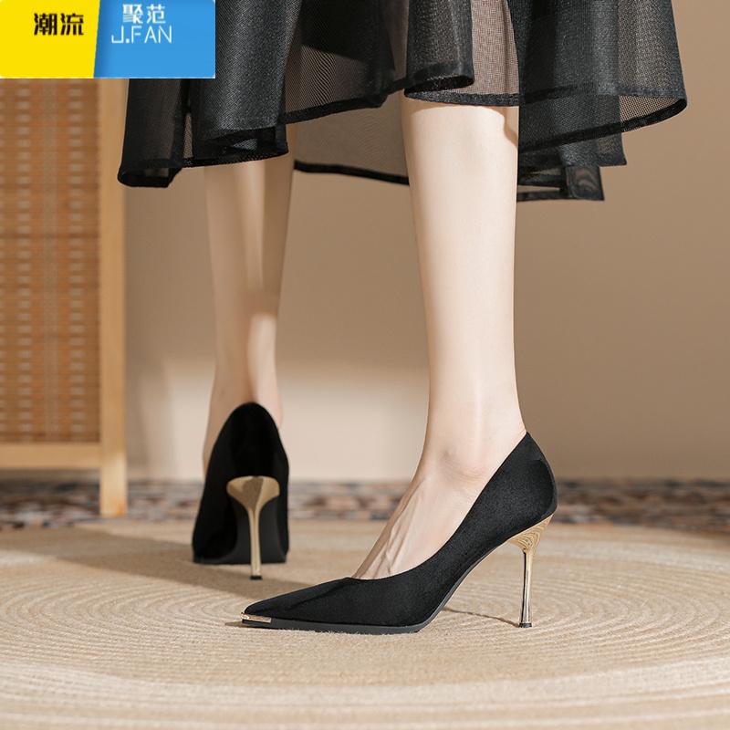 聚范配裙子单鞋黑色尖头高跟鞋女细跟2024年夏天季新款气质职业高清大图