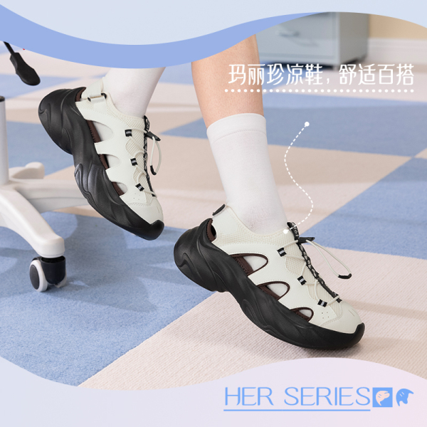 贪吃鞋丨361°凉鞋女鞋凉拖魔术贴透气沙滩鞋玛丽珍休闲拖鞋 图片 1