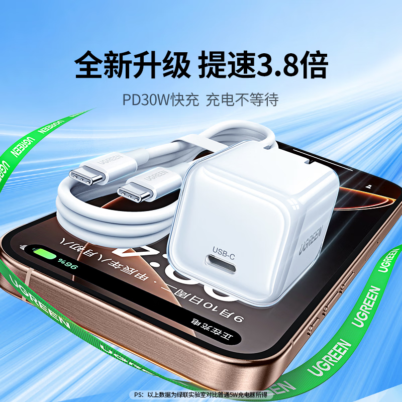 绿联(UGREEN)苹果30W氮化镓16充电套装+八位总控全长3米插排高清大图