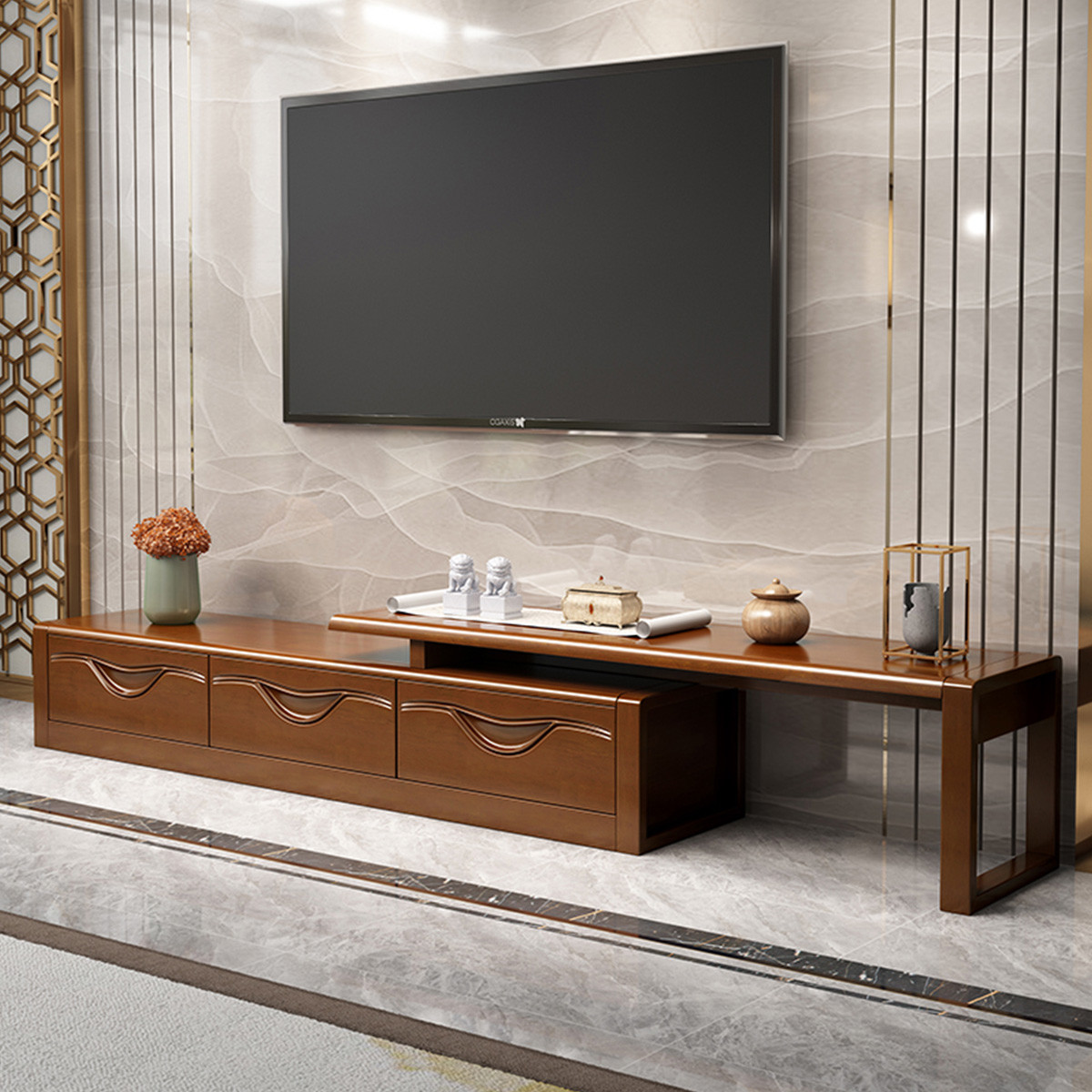 水曲柳中式实木电视柜