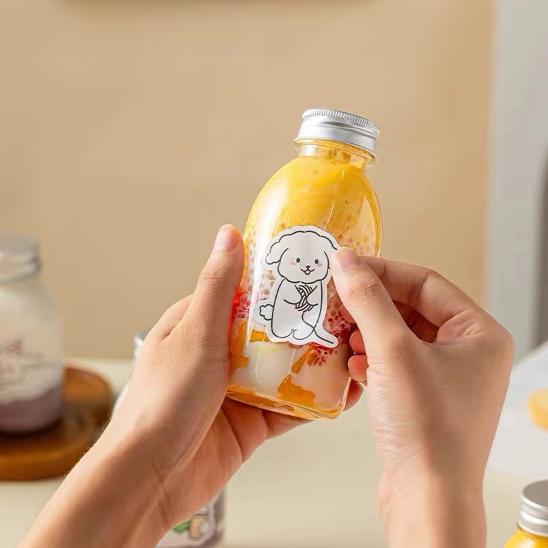 一次性饮料瓶果汁杯子品奶茶带盖便携 350ml铝盖(10只)