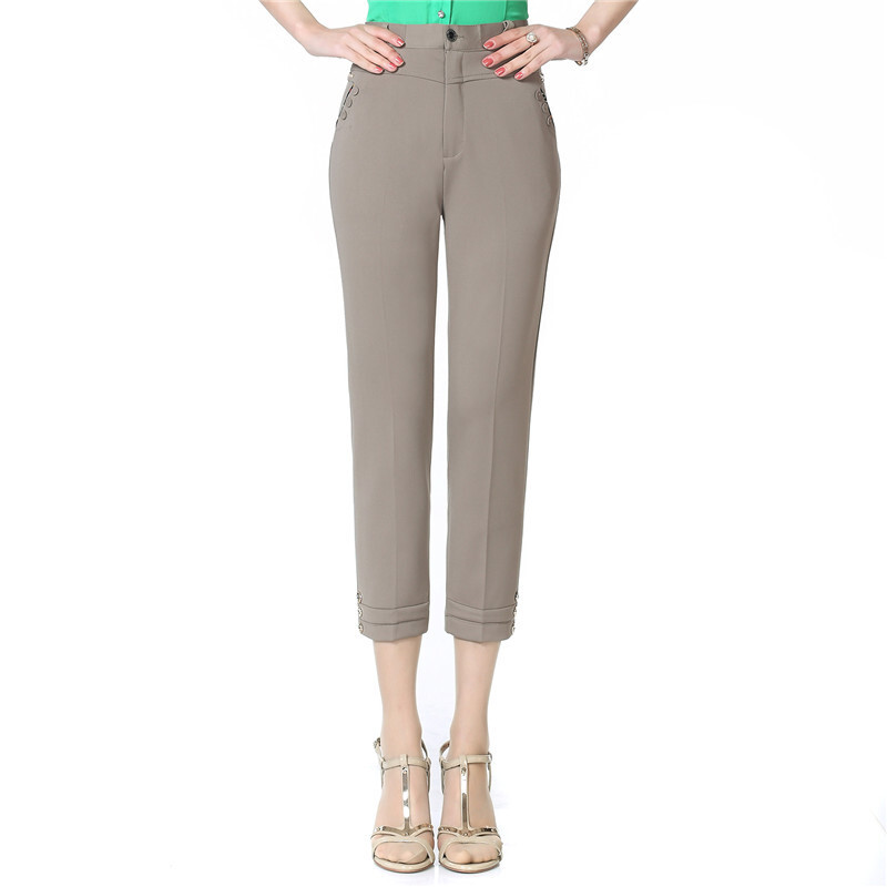 中老年女修身七分裤夏季大码拉链八分小直筒裤高腰免烫妈妈西装裤
