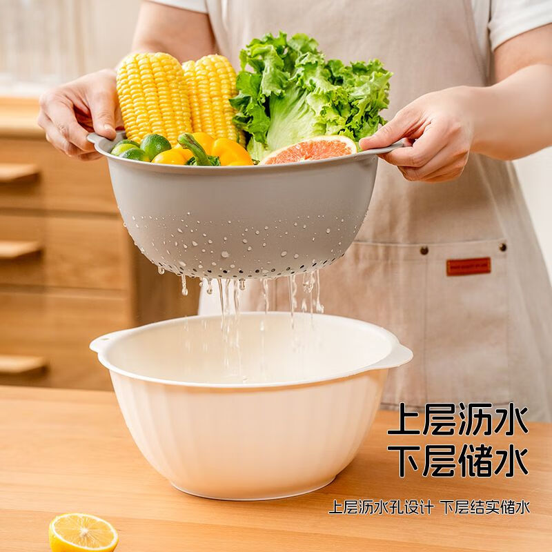 禧天龙(Citylong) C-7321 灰色双层厨房洗菜沥水篮高颜值洗菜篮塑料厨房菜篮客厅水果收纳高清大图