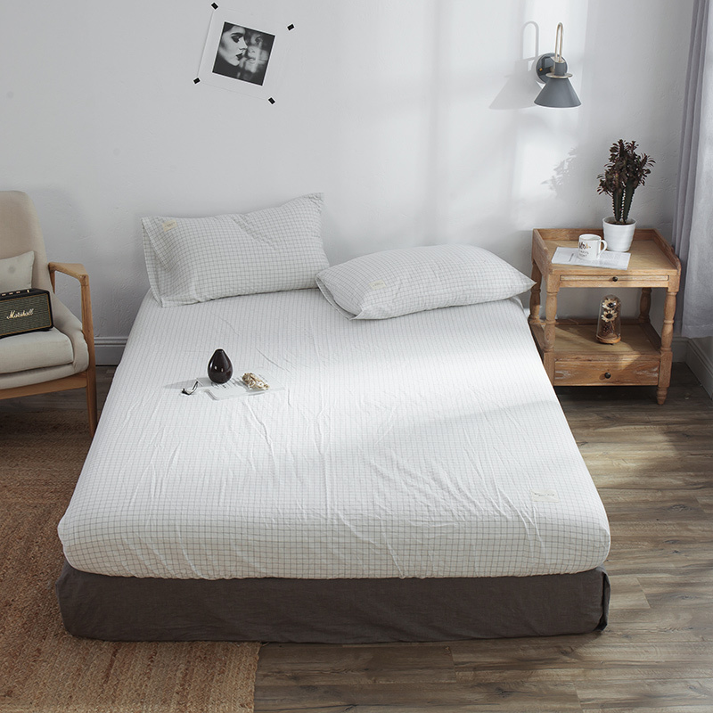 美帮汇全棉床笠单件水洗棉床罩防尘罩床垫保护套全棉色防滑固定 小白格 120x200cm（适用4-25cm高床垫）