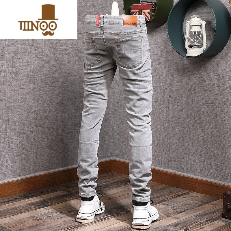 YANXU2023年夏季薄款韩版猫抓灰色修身小脚休闲牛仔裤男士水洗裤仔年韩高清大图
