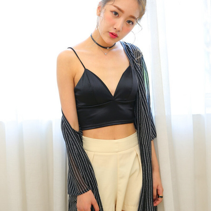 波迷娜(BOMINA)法式三角杯胸罩少女文胸夏季欧美深V吊带女短款打底抹胸裹胸修身胸衣外穿小背心 白色>春夏轻奢