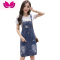 七斓大码女装夏03新款洋气减龄连衣裙牛仔背带裙胖妹妹显瘦套装