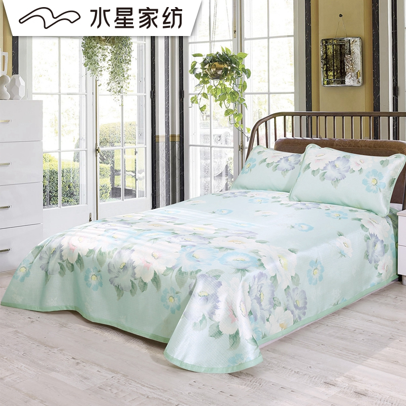 水星家纺 可水洗床单式冰丝席三件套 床单式冰丝凉席子凉枕 250cmx250cm凉席套件 床上用品