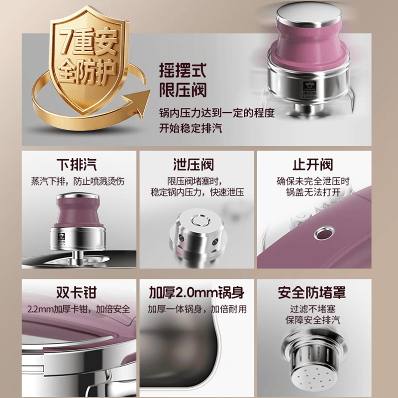 康巴赫(KBH)纯钛高压锅单手开合压力锅多重防爆折叠可立锅盖电磁炉燃气通用紫色5.8L-22cm高清大图