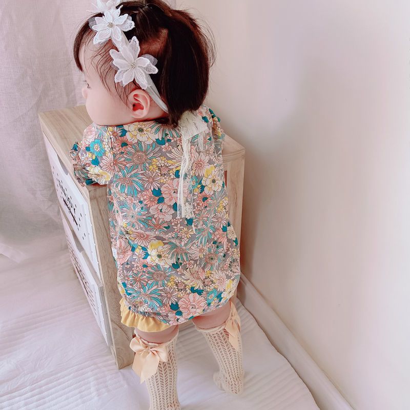 新生婴儿衣服宝宝夏装女公主中国风连体外出薄款满月百天包屁夏季 哈衣 66cm
