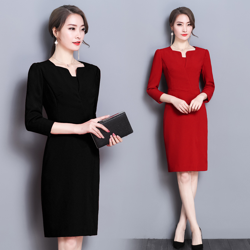 2018夏季新款大码女装正品牌中长款修身职业ol气质连衣裙女工作装