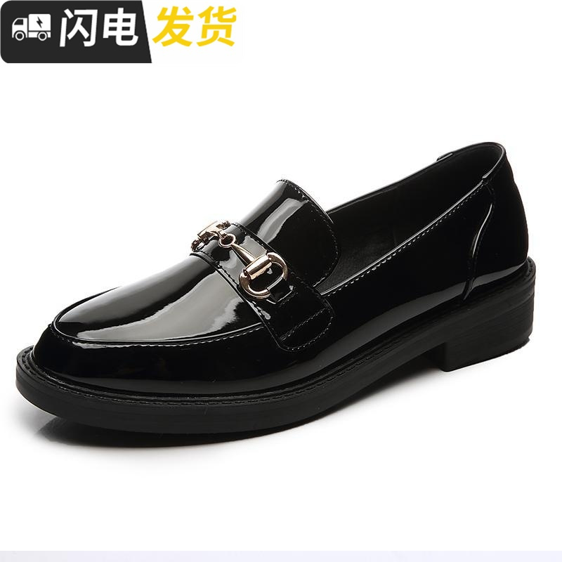 粗跟单鞋女2022新款春秋冬季小皮鞋女学生加绒乐福鞋女平底懒人鞋启如休闲鞋