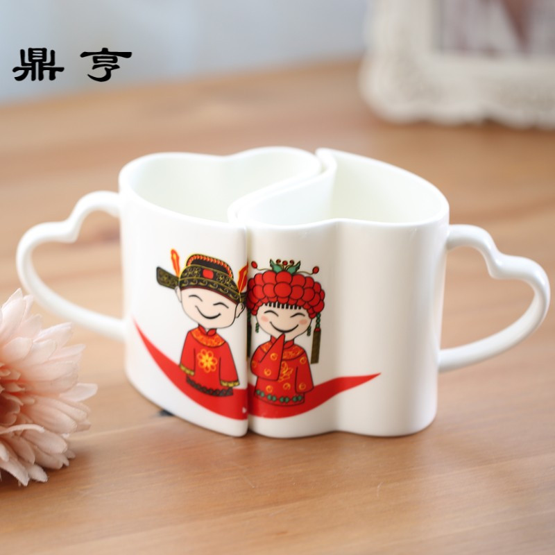 鼎亨骨瓷杯子陶瓷创意可爱个性 水杯茶杯咖啡杯礼品 心形情侣对杯