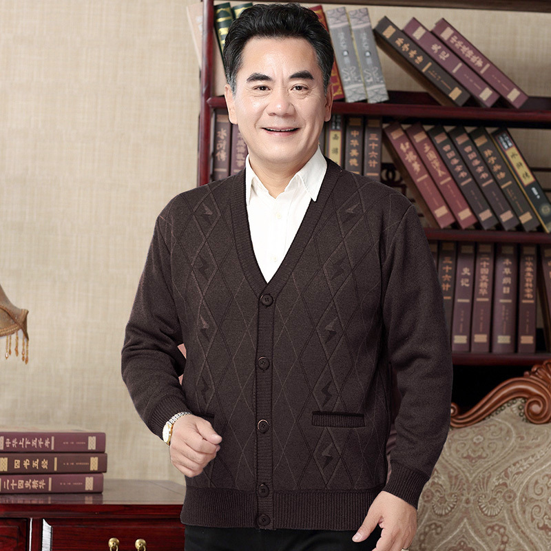 男士针织/毛衣 baluoshang男中老年加绒加厚毛衣开衫老人爷爷针织衫
