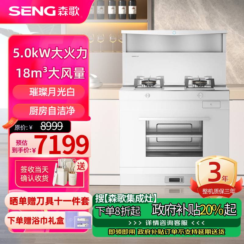 森歌(SENG)集成灶L1ZK蒸箱烤箱一体式 外观美 大容量 厨房灶具家用蒸烤箱燃气灶 天然气白色款