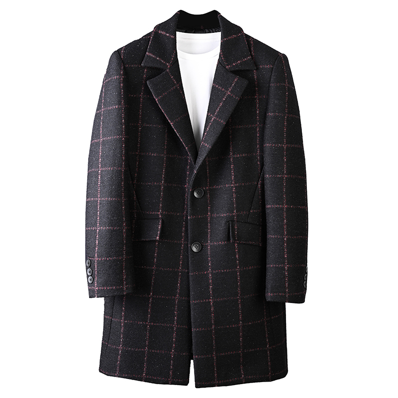 baluoshang大爱款毛面料加厚棉秋冬男士商务格子毛呢大衣外套m1767毛