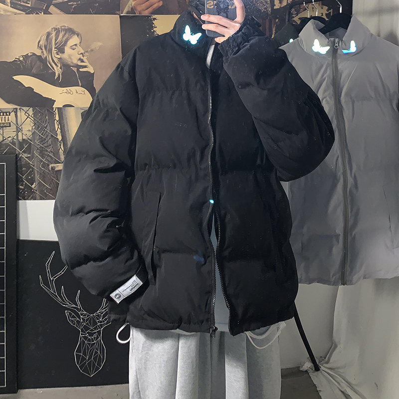 YUANSU短款棉衣男潮流韩版宽松反光蝴蝶棉服冬季加厚面包服休闲情侣外套棉衣