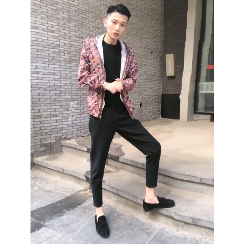 suntek社会精神小伙黑色九分裤男快手网红秋季痞帅韩版修身小脚休闲