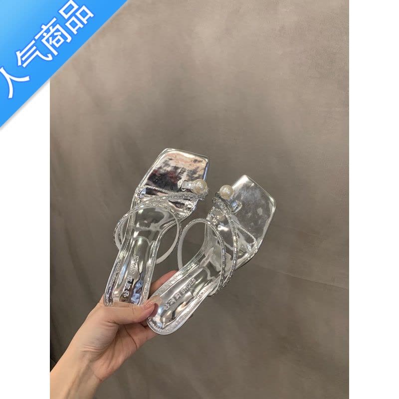 SUNTEK法式珍珠套趾凉拖鞋仙女鞋子外穿2023年新款夏季气质水钻高跟凉鞋图片