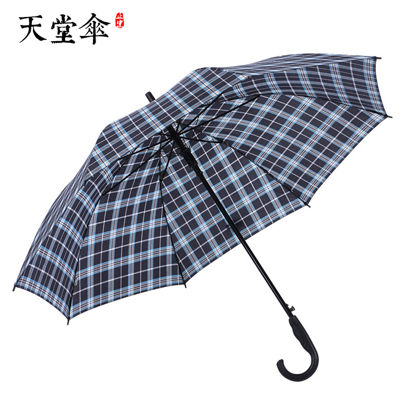 天堂伞2018新款长柄伞格子伞商务直柄半自动晴雨伞强拒水防风防暴雨超大双人男女通用
