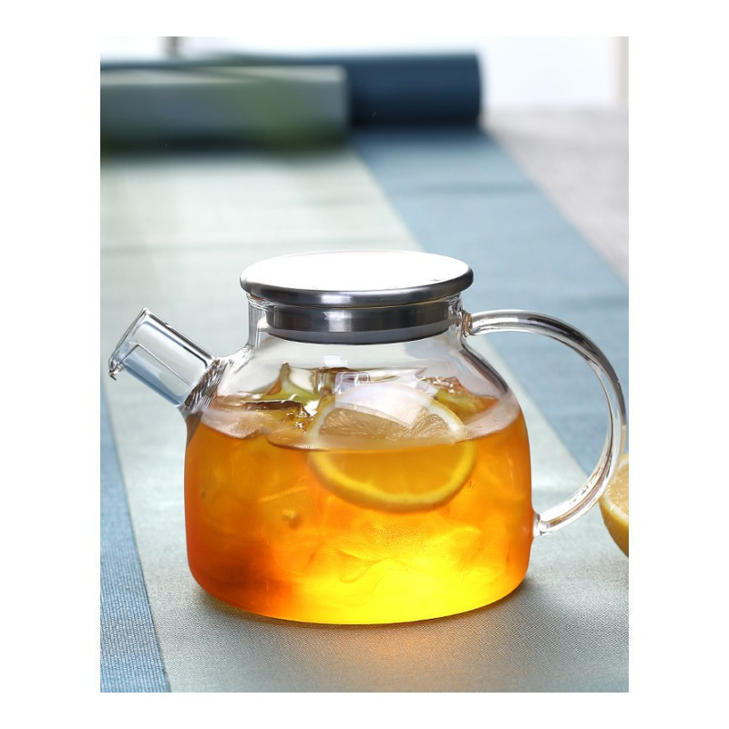 家柏饰(CORATED)水果茶壶套装家用防爆大号玻璃泡茶器明火可加热烧煮花果冷水壶厚 大口1000毫升不锈钢盖壶+2圆润杯