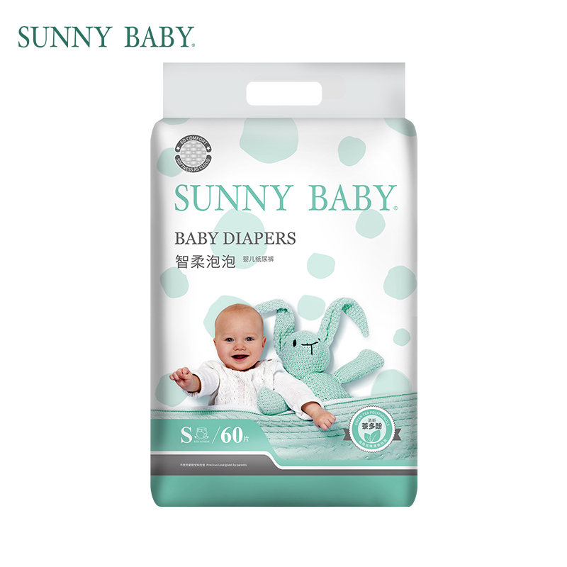 SunnyBaby自营智柔泡泡亲肤干爽纸尿裤S号小码(4-8KG以上)60片透气轻薄新生儿婴儿步步裤尿不湿