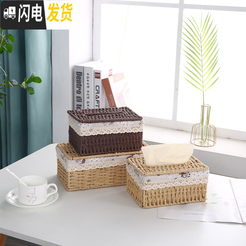 三维工匠欧式编织餐巾纸盒纸巾盒遥控器收纳盒中式家用客厅茶几抽纸盒高清大图