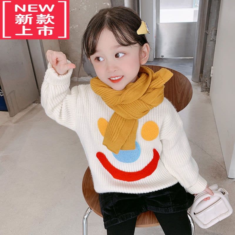 可莉允女童2022年春秋新款韩版时尚笑脸加厚毛衣女宝宝洋气百搭保暖上衣图片