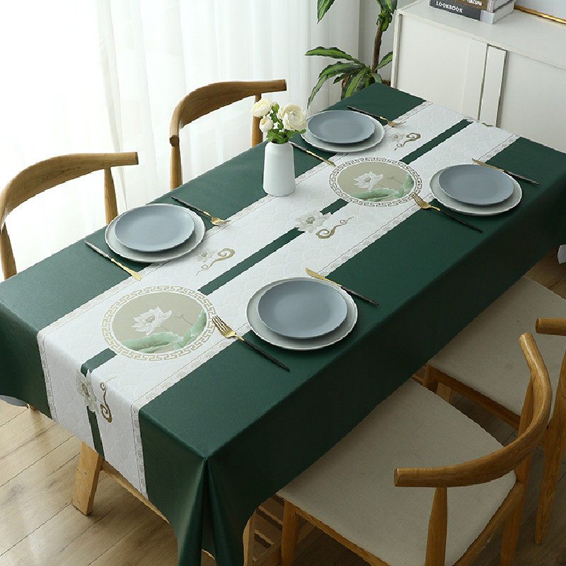 中式防水防油餐桌布pvc免洗防烫隔热桌垫茶几台布长方形桌面垫子