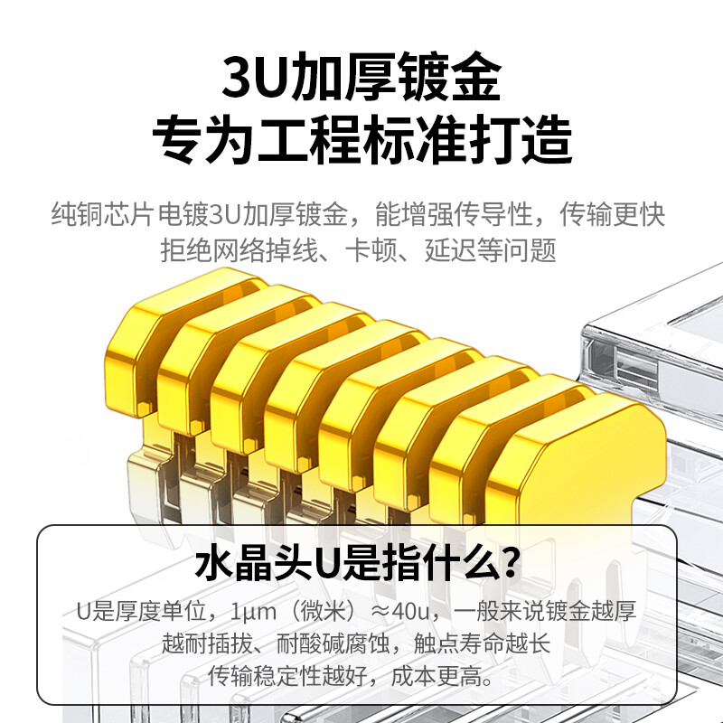 绿联50247水晶头RJ45六类屏蔽8p8c镀金50个/包 NW111/50247(货期:3-6天)高清大图