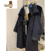 YANXU特大码300斤欧货工装风衣外套男女日系抽绳连帽中长款感大衣 3XL建议190-240斤 藏青收藏关注优先发