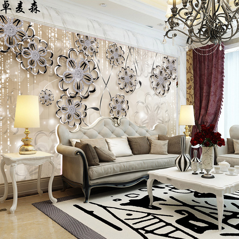 欧式壁画定做珠宝风格花朵餐厅客厅电视背景墙壁纸3d墙纸5d墙布壹德壹