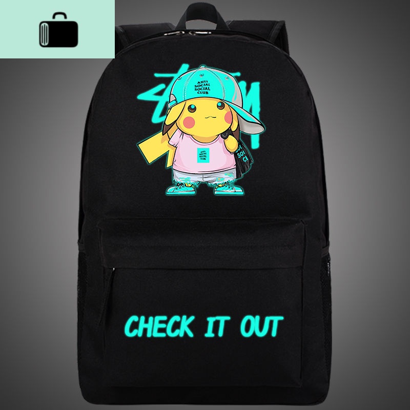 书包男时尚潮流初中高中学生青少年背包双肩包女韩版个性街头夜光NEW LAKE 夜光戴帽的皮卡丘普通版