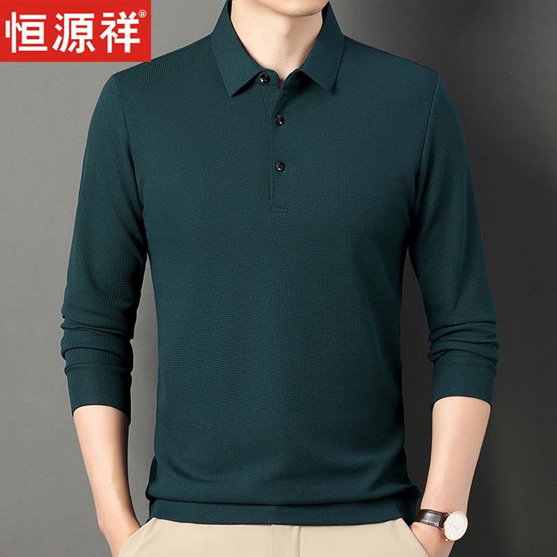 恒源祥名牌秋季纯棉男士长袖t恤翻领爸爸装秋装华夫格休闲POLO衫图片