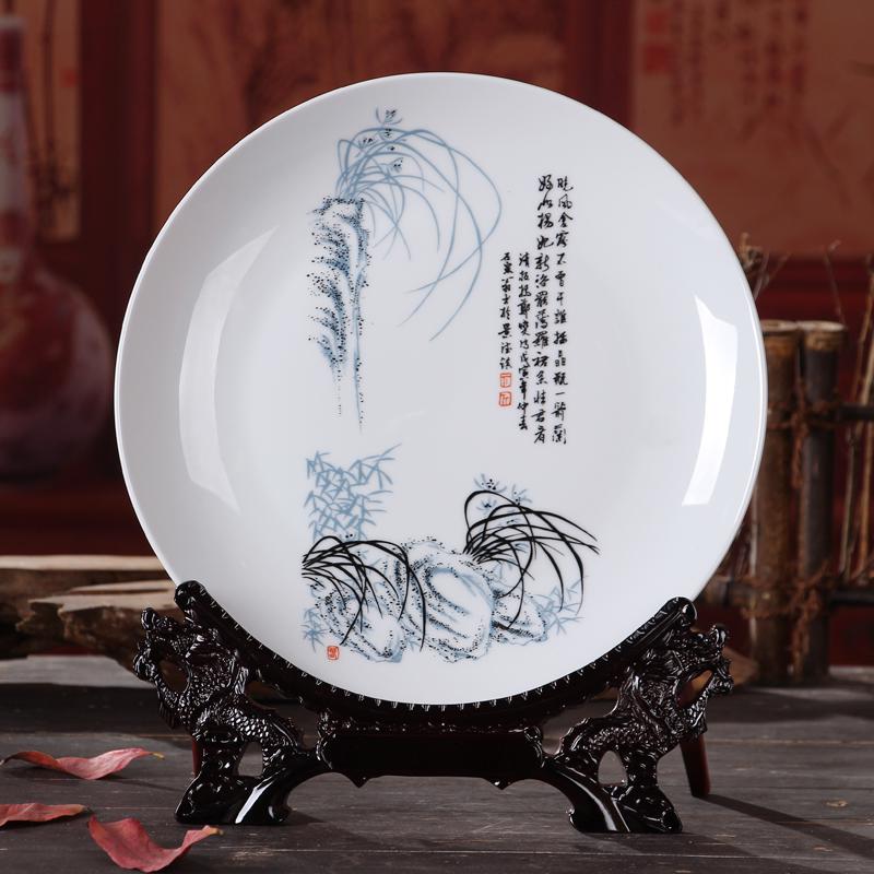 景德镇陶瓷器粉彩挂盘 装饰坐盘子 家居装饰工艺品摆件 三维工匠 白底梅(送三脚架)高清大图