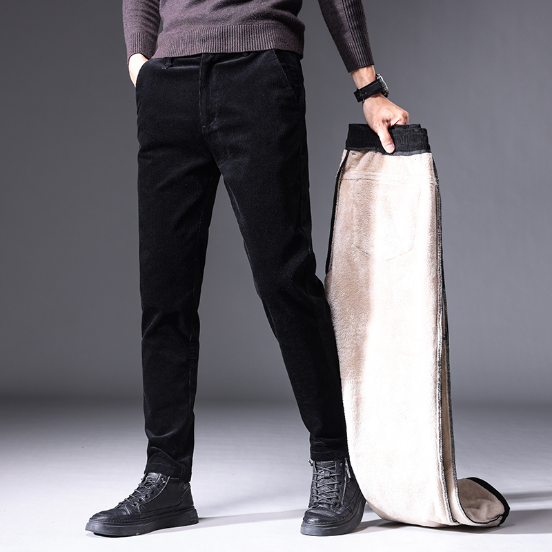 灯芯绒裤子男士冬季外穿加绒条绒男裤灯草绒休闲裤直筒长裤秋冬款 by