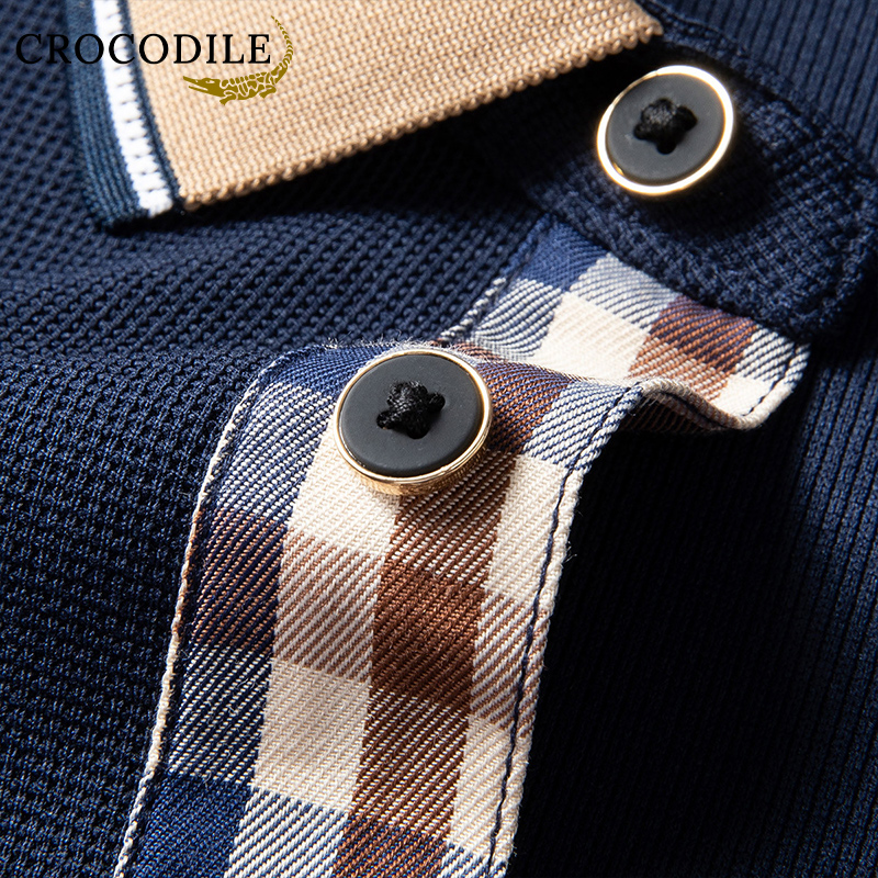 鳄鱼恤CROCODILE 男士撞色POLO衫秋冬款百搭休闲长袖翻领POLO高清大图